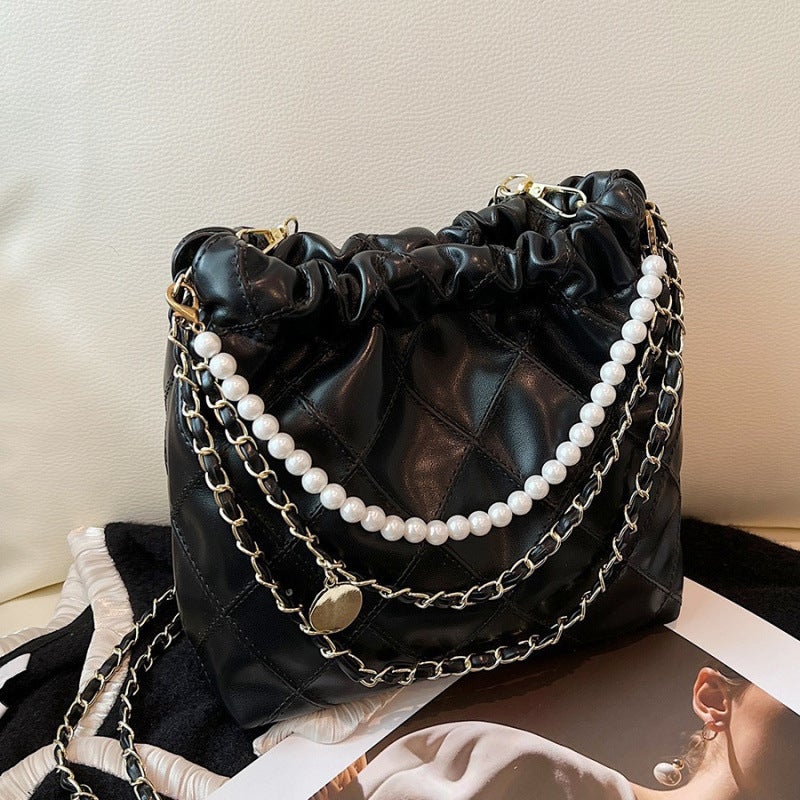 This Year'S Popular Spring And Niche Diamond Lattice Chain Bag Women'S High-End Fashion Pearl Chain Slung Bucket - Image 2