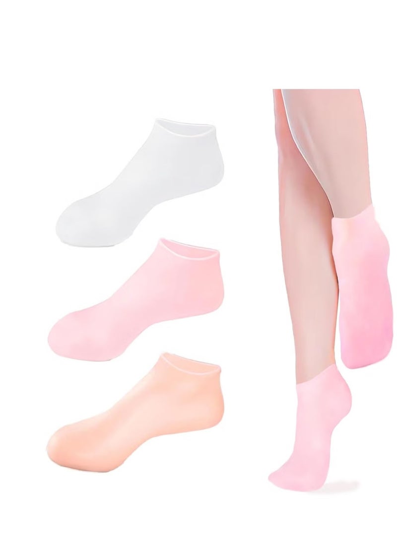 Generic 3 Pairs Moisturizing Silicone Socks For Dry  Chapped Feet - Repair  Soften And Restore Rough Skin - Aloe Vera Gel Infused Socks For Women And Men - Pink   White   Skin Tone  - Image 1