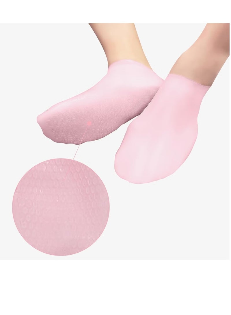 Generic 3 Pairs Moisturizing Silicone Socks For Dry  Chapped Feet - Repair  Soften And Restore Rough Skin - Aloe Vera Gel Infused Socks For Women And Men - Pink   White   Skin Tone  - Image 2