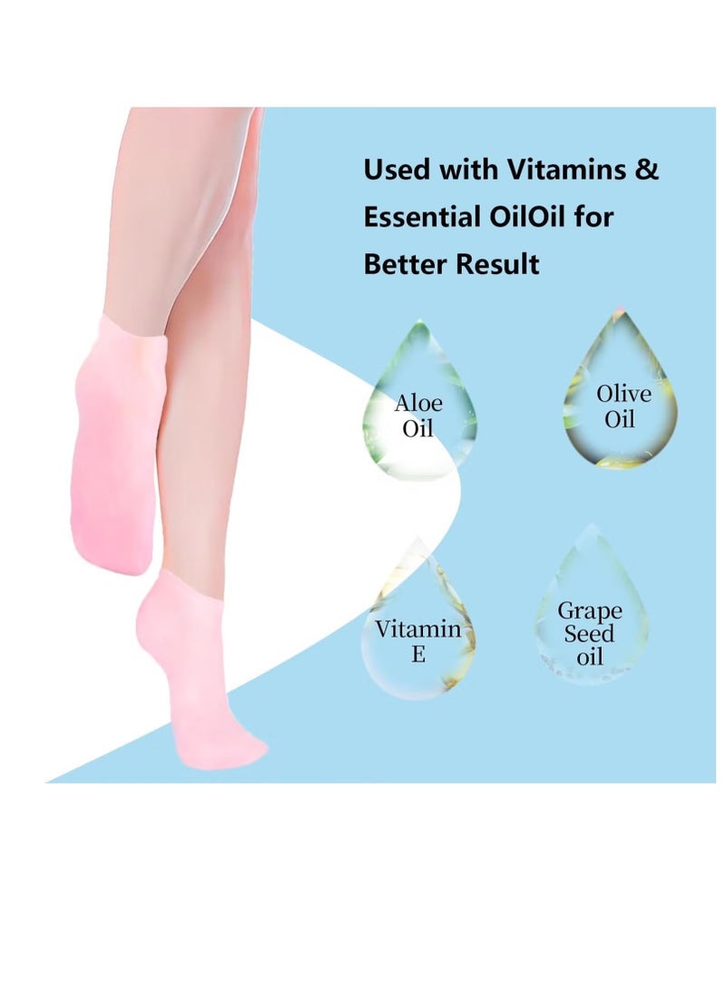 Generic 3 Pairs Moisturizing Silicone Socks For Dry  Chapped Feet - Repair  Soften And Restore Rough Skin - Aloe Vera Gel Infused Socks For Women And Men - Pink   White   Skin Tone  - Image 4