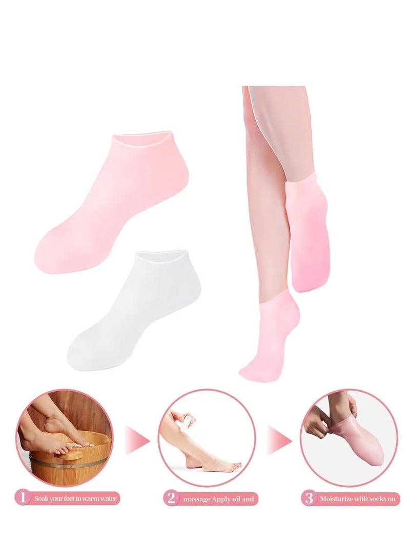 Generic 3 Pairs Moisturizing Silicone Socks For Dry  Chapped Feet - Repair  Soften And Restore Rough Skin - Aloe Vera Gel Infused Socks For Women And Men - Pink   White   Skin Tone  - Image 3