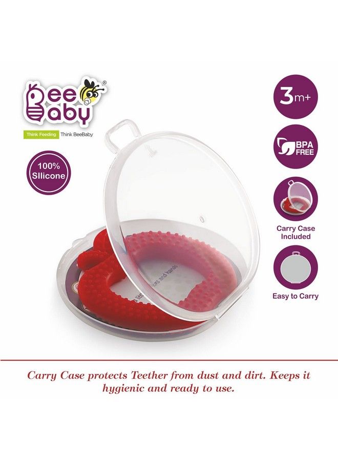 Beebaby عضاضة سيليكون ناعمة على شكل تفاحة للأطفال من عمر 36 شهر مع حقيبة حمل خالية من BPA لعبة عضاضة للأطفال مع سطح ملمس لتهدئة اللثة. 100% من الدرجة الغذائية (أحمر تفاح) - Image 3
