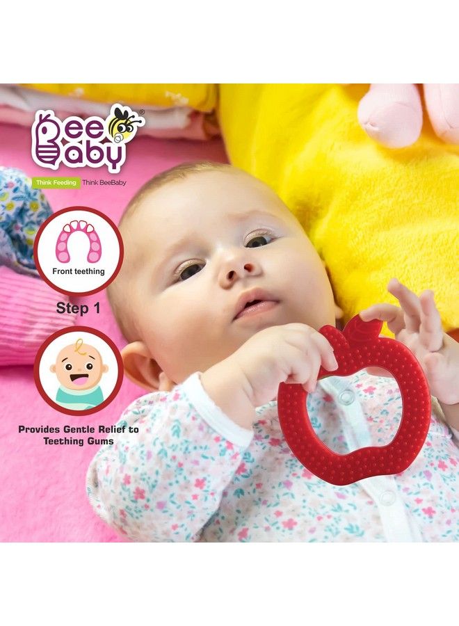 Beebaby عضاضة سيليكون ناعمة على شكل تفاحة للأطفال من عمر 36 شهر مع حقيبة حمل خالية من BPA لعبة عضاضة للأطفال مع سطح ملمس لتهدئة اللثة. 100% من الدرجة الغذائية (أحمر تفاح) - Image 4