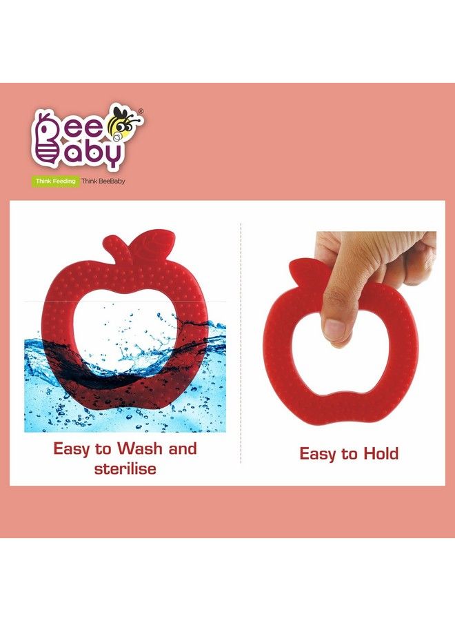 Beebaby عضاضة سيليكون ناعمة على شكل تفاحة للأطفال من عمر 36 شهر مع حقيبة حمل خالية من BPA لعبة عضاضة للأطفال مع سطح ملمس لتهدئة اللثة. 100% من الدرجة الغذائية (أحمر تفاح) - Image 5