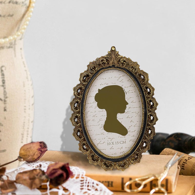 Sunlit Vintage Picture Frame 4x6 Inch  Oval Antique Photo Frames with Glass Front  Luxury Photo Display  Tabletop Wall Hanging  Gift Ideas  Gold and Black - Image 5