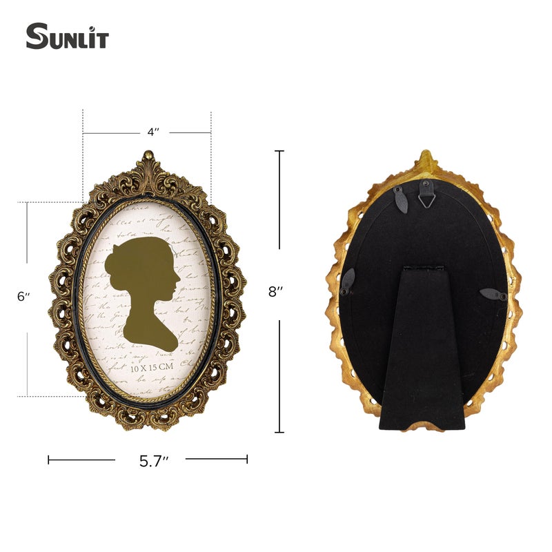 Sunlit Vintage Picture Frame 4x6 Inch  Oval Antique Photo Frames with Glass Front  Luxury Photo Display  Tabletop Wall Hanging  Gift Ideas  Gold and Black - Image 2