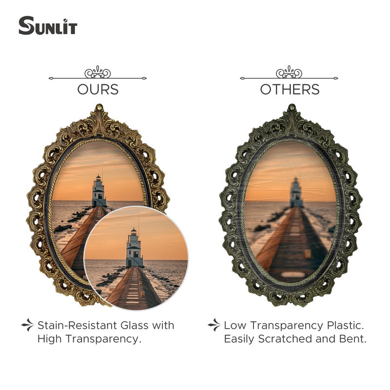 Sunlit Vintage Picture Frame 4x6 Inch  Oval Antique Photo Frames with Glass Front  Luxury Photo Display  Tabletop Wall Hanging  Gift Ideas  Gold and Black - Image 3