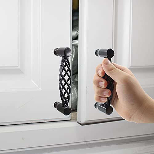 TTZEZE 6 Pack Cabinet Knobs, Birdcage Nest Twist Handle Pull Cupboard Dresser Drawer Closet Wardrobe Bookcase Hardware for Kitchen Bathroom Bedroom with Screws (Cylinder 96mm/3.78", Black) - Image 4