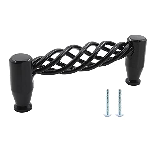 TTZEZE 6 Pack Cabinet Knobs, Birdcage Nest Twist Handle Pull Cupboard Dresser Drawer Closet Wardrobe Bookcase Hardware for Kitchen Bathroom Bedroom with Screws (Cylinder 96mm/3.78", Black) - Image 1