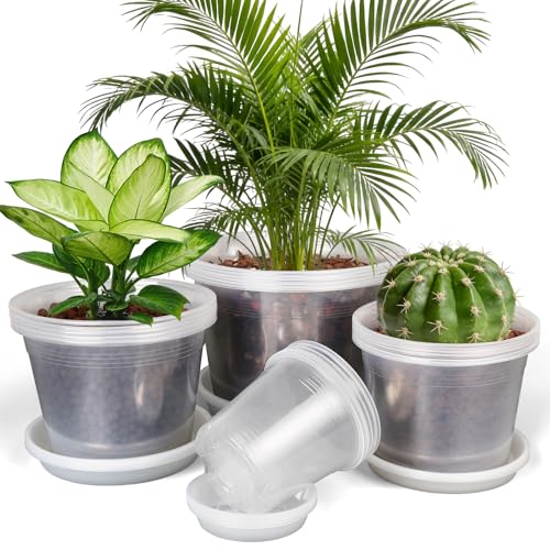 HQAUT 46810 Inch Clear Nursery Pots with Drainage and Saucers 24 Pack Clear Plant Pots Variety Size Plastic Orchid Flower Pot for Indoor Outdoor - Image 1