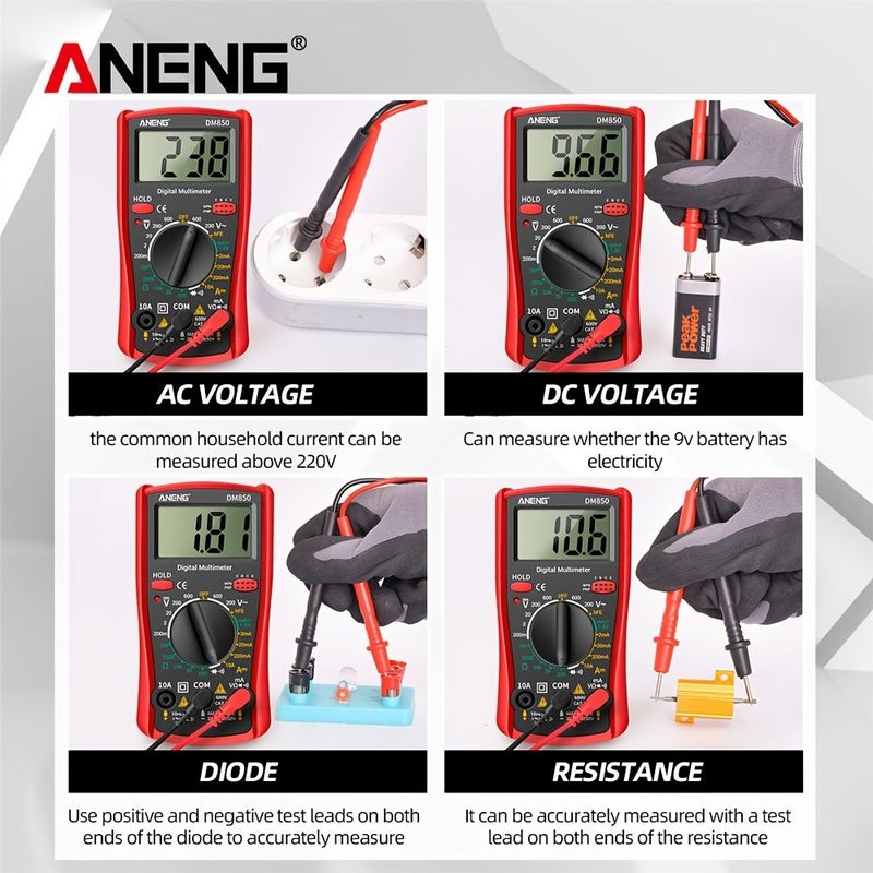 ANENG جهاز قياس متعدد ذكي DM850 أصفر 1999 عدد نطاق تلقائي AC DC اختبار الجهد أوم متر أمبير قياس المكونات الإلكترونية ترانزستور جرس أداة قياس بدون بطارية - Image 5