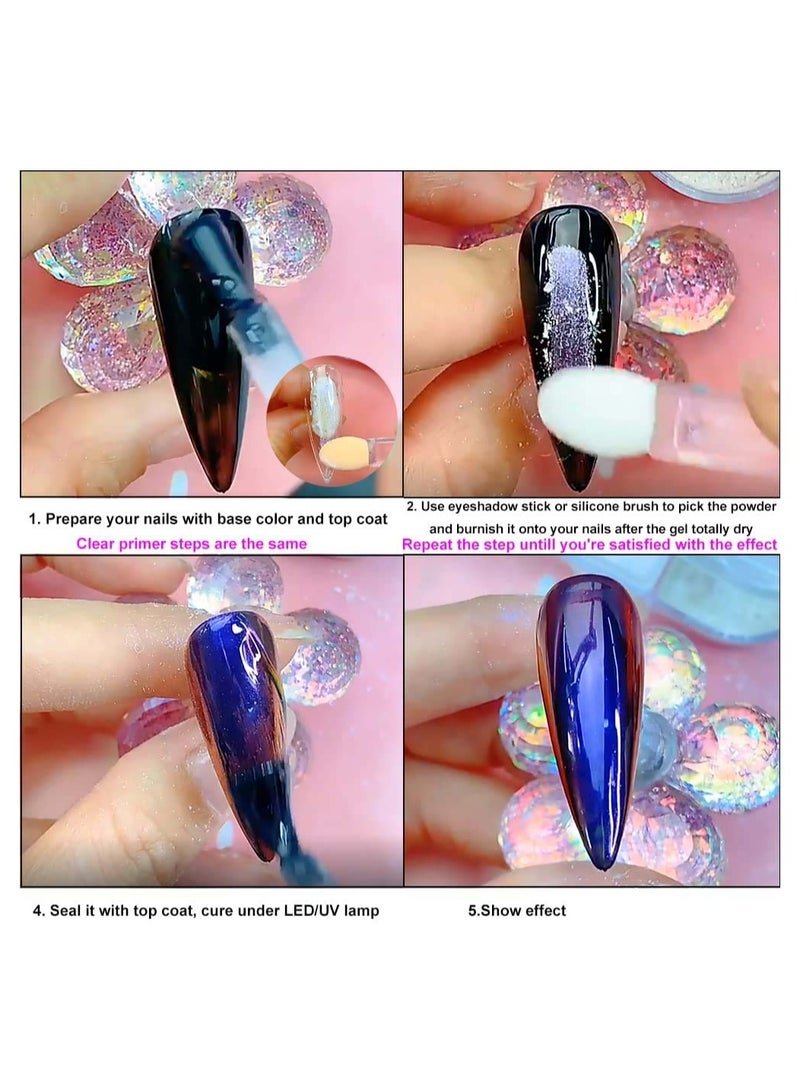 SYOSI Chrome Nail Powder Metallic Mirror Effect Pigment Chrome Iridescent Pearl Mica Powder Mirror Laser Aurora Nail Powder Aurora Powder  for Nail Art - Image 5