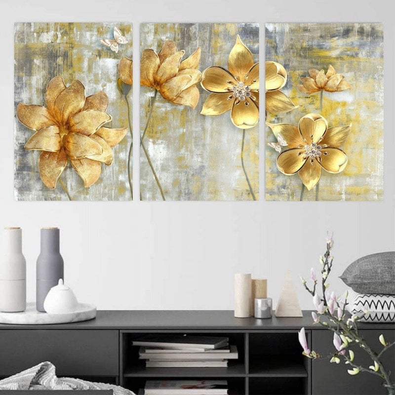 ماركتنا ثلاث لوحات قماشية مودرن بتصميم ورد مع برواز مجوف مقاس (150×70) ثلاث قطع - Image 1