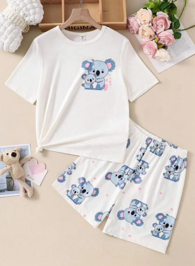 تايك تو White Koala Print T-Shirt and Shorts Set
