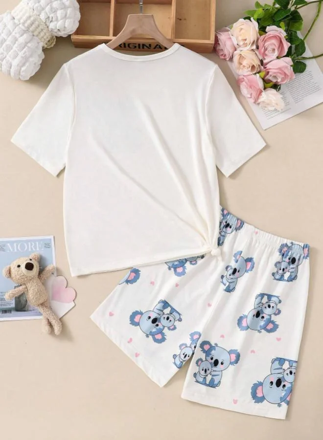 تايك تو White Koala Print T-Shirt and Shorts Set