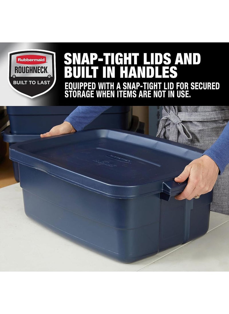 Rubbermaid Rubbermaid Roughneck 10 Gallon Storage Totes Durable Stackable Storage Containers with Snap Tight Lids for Organization Dark Indigo Metallic  - Image 5