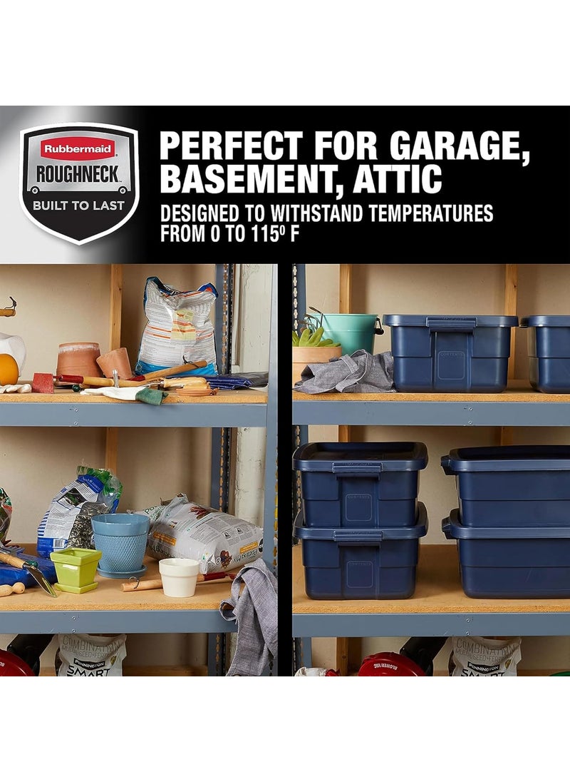 Rubbermaid Rubbermaid Roughneck 10 Gallon Storage Totes Durable Stackable Storage Containers with Snap Tight Lids for Organization Dark Indigo Metallic  - Image 4