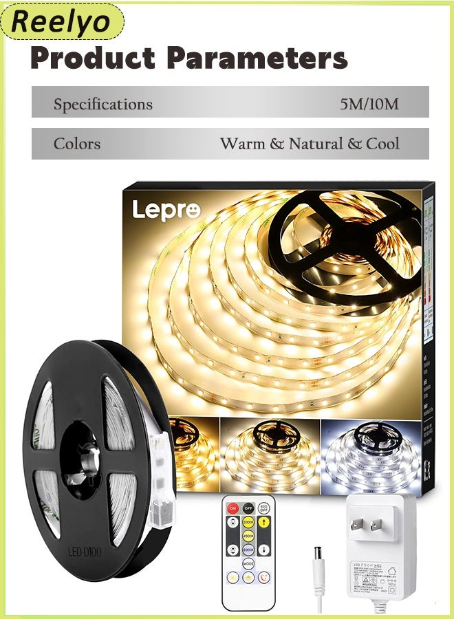 Reelyo 5M/10M USB COB LED Strip Lights Warm&Natural&Cool White Led TV Backlight 5V LED Strip Lights, LED Strip Kit, Super Bright LED Tape Lights USB Powered Flexible Under Cabinet Light for Bedroom,Kitchen,Home Vanity Mirror Lighting Decor Bedroom Cabinet Boat Decor - Image 2