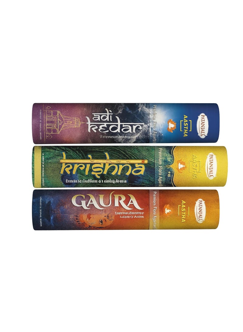 Patanjali Premium Hand Made Flora Agarbatti Combo Pack – Adi Kedar, Krishna & Gaura Incense Sticks | Exquisite, Soothing & Long Lasting Fragrance (3 in 1 Pack) - Image 2