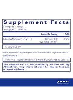 Pure Encapsulations Folate 400 ; Metafolin L5Mthf Supplement To Support Cardiovascular Cellular And Neural Health* ; 90 Capsules  - Image 2