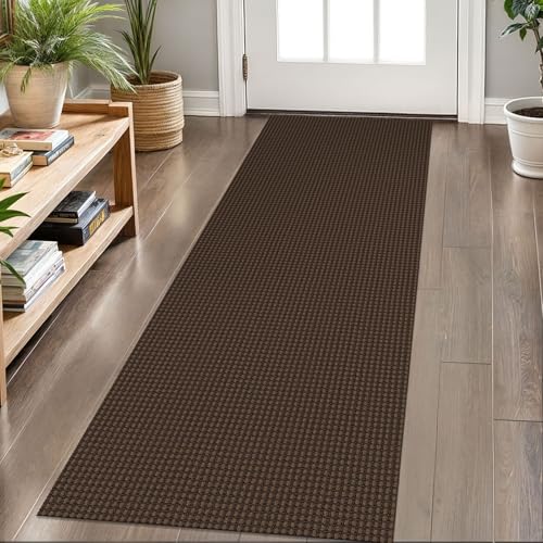 KOZYFLY Runners for Hallways 2x6 ft Washable Kitchen Runner Non Slip Rubber Backed Hall Runners Cotton Entryway Runner Rugs Floor Carpet for Indoor Backdoor Bedroom Kitchen, Reddish Brown/Coffee - Image 1