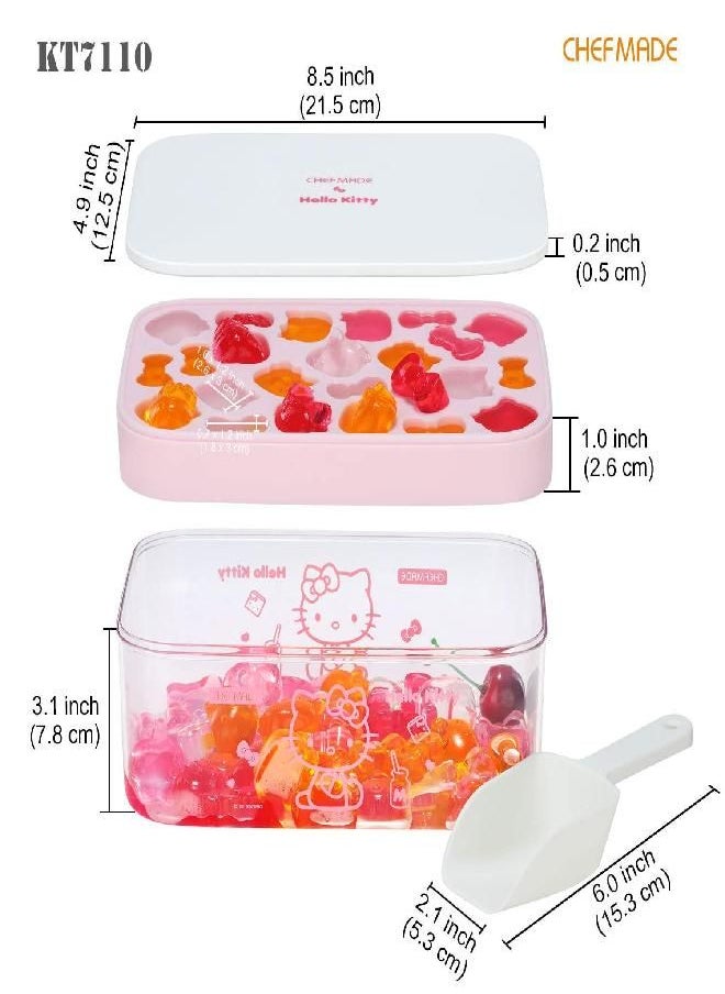 chefmade - CHEFMADE Hello Kitty Ice Cube Tray with Lid container & scoop, Easy-Release Silicone & Flexible 24pcs cute kitty Ice Cubes for Chingling Cocktail and Milk Tea (Pink) - Image 1