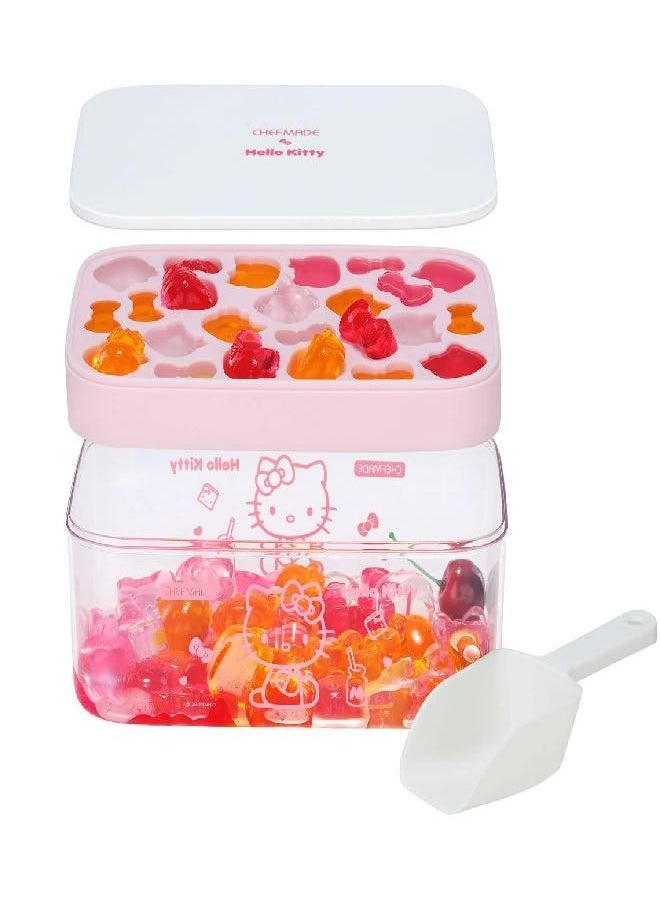 chefmade - CHEFMADE Hello Kitty Ice Cube Tray with Lid container & scoop, Easy-Release Silicone & Flexible 24pcs cute kitty Ice Cubes for Chingling Cocktail and Milk Tea (Pink) - Image 1