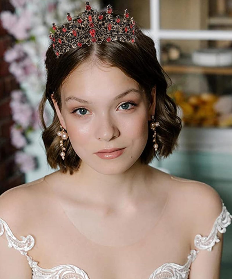 Cocide Black & Red Crowns for Women Gothic Tiaras for Women Queen of Hearts Crown Accessories Costume Halloween Cosplay Princess Birthday Pageant Bride Headpieces - Image 3