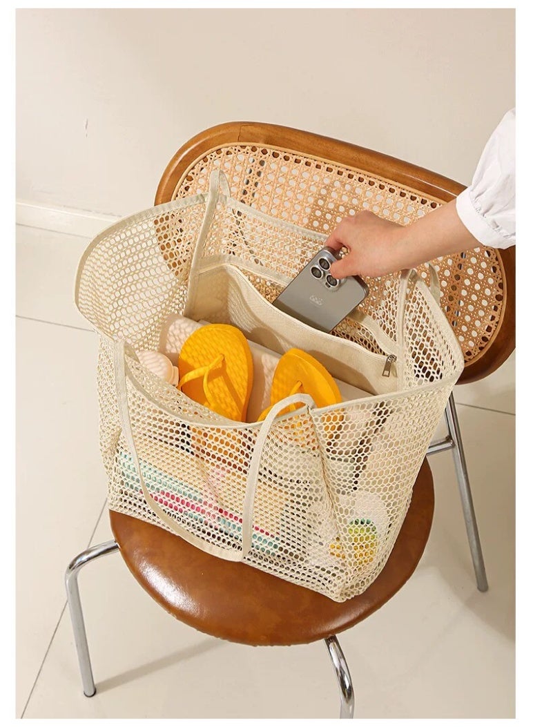 Ciara Folding beach bag mesh handbag, women's shoulder bag shopping bag summer outdoor travel bag - Image 2