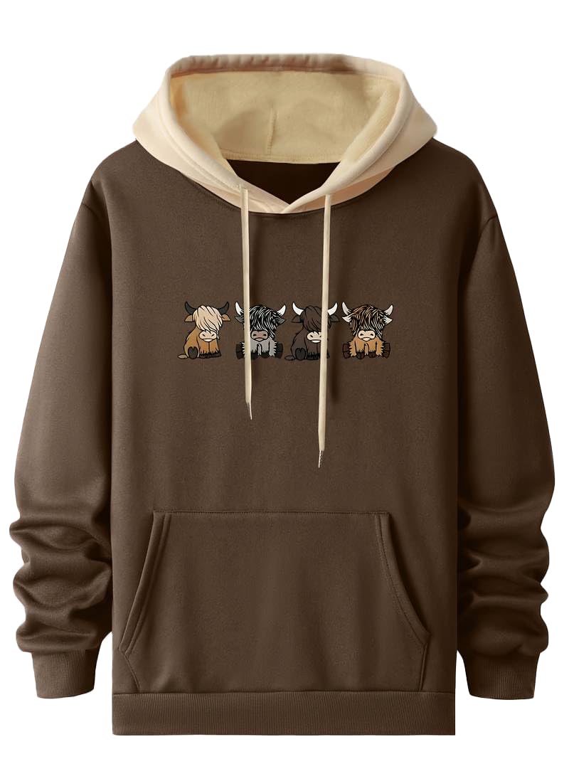 TAGDO® Men's Casual Woolen Cartoon Print Hoodie for Man | Sweatshirt for Man (Bull-HDY-2044-Brown-XL) - Image 4