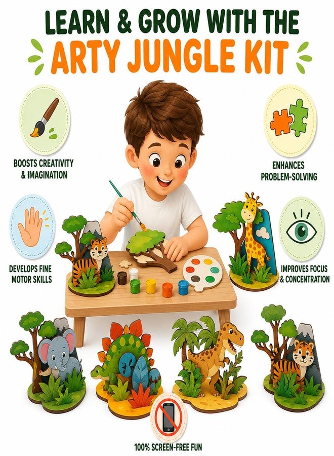 Vedroci The Arty Jungle Kit | DIY Wooden Painting & Assembly Toy for Kids Age 3+ | Educational Craft Activity Set with Paints | Jungle Animals Art & Craft Toy for Boys & Girls (Giraffe Arty Jungle Kit) - Image 3