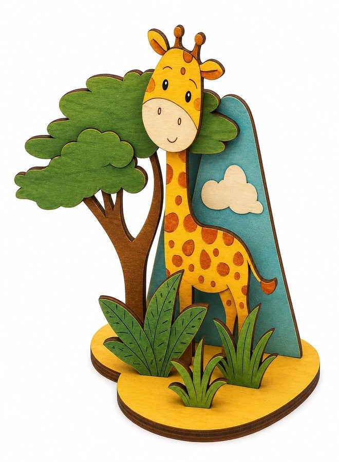 Vedroci The Arty Jungle Kit | DIY Wooden Painting & Assembly Toy for Kids Age 3+ | Educational Craft Activity Set with Paints | Jungle Animals Art & Craft Toy for Boys & Girls (Giraffe Arty Jungle Kit) - Image 1