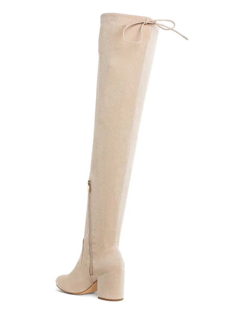 London Rag Minimal Drawstring Detail Knee-High Boots in Beige
