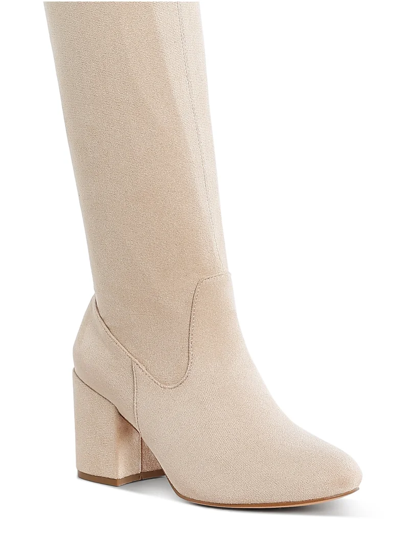 London Rag Minimal Drawstring Detail Knee-High Boots in Beige