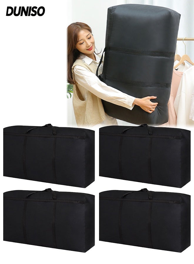 DUNISO 4 Pcs 90 * 58* 25cm Oversized Waterproof Storage Bag With Zips ，Extra Large Oxford Material  Moving Bags  with Carrying Handles，Reusable Big Bag is suitable for Duvet, Laundry, Clothes and Quilt（Black） - Image 1