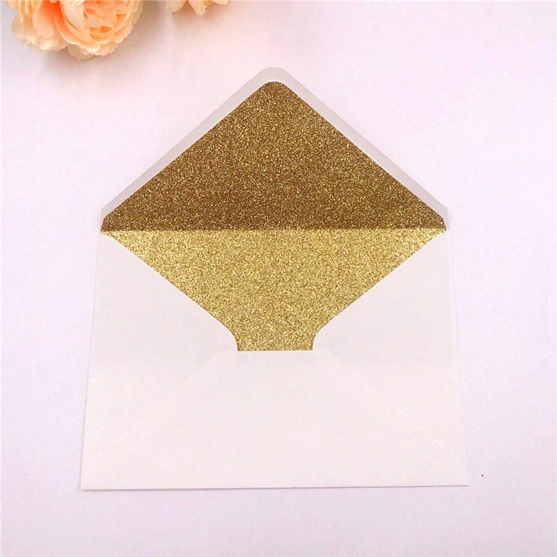 Lucky Star 25 PCS A7 Pearlescent Gold Glitter Envelope,5.35 x 7.7 inches, Perfect for 5x7 Wedding Invitation Cards,Greeting Invite (Pearl ivory+Gold glitter) - Image 2