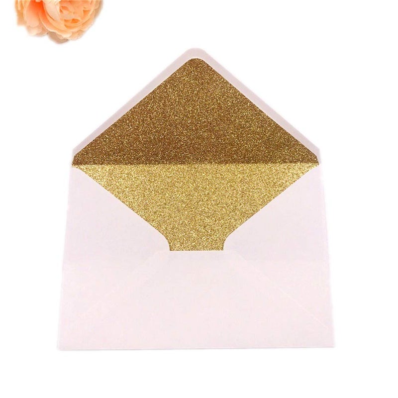 Lucky Star 25 PCS A7 Pearlescent Gold Glitter Envelope,5.35 x 7.7 inches, Perfect for 5x7 Wedding Invitation Cards,Greeting Invite (Pearl ivory+Gold glitter) - Image 1