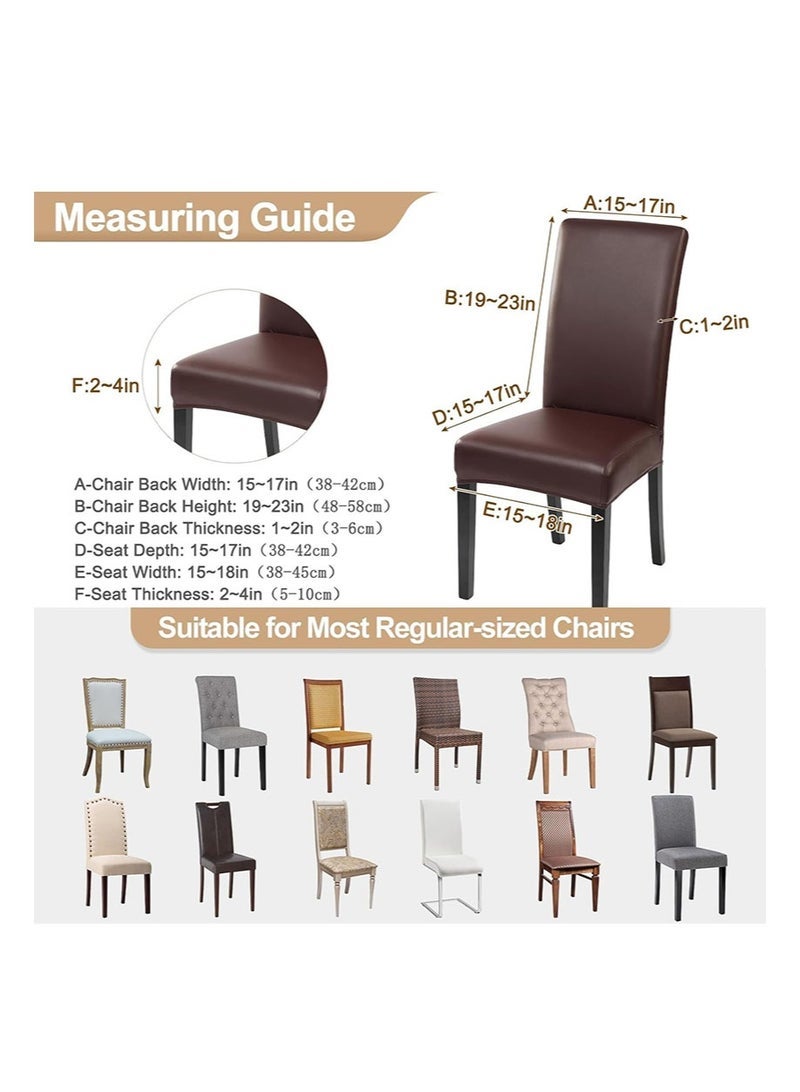 Aikanbo 4 Pcs Stretch Dining Chair Covers Solid Pu Leather Waterproof and Oilproof Super Stretch Waterproof Kitchen Chair Covers Thickened Washable Dining Chair Slipcovers Waterproof PU Leather Chair Slipcovers Chair Protector Cover Universal Chair Covers for Dining Room Kitchen Hotel Banquet - Image 4