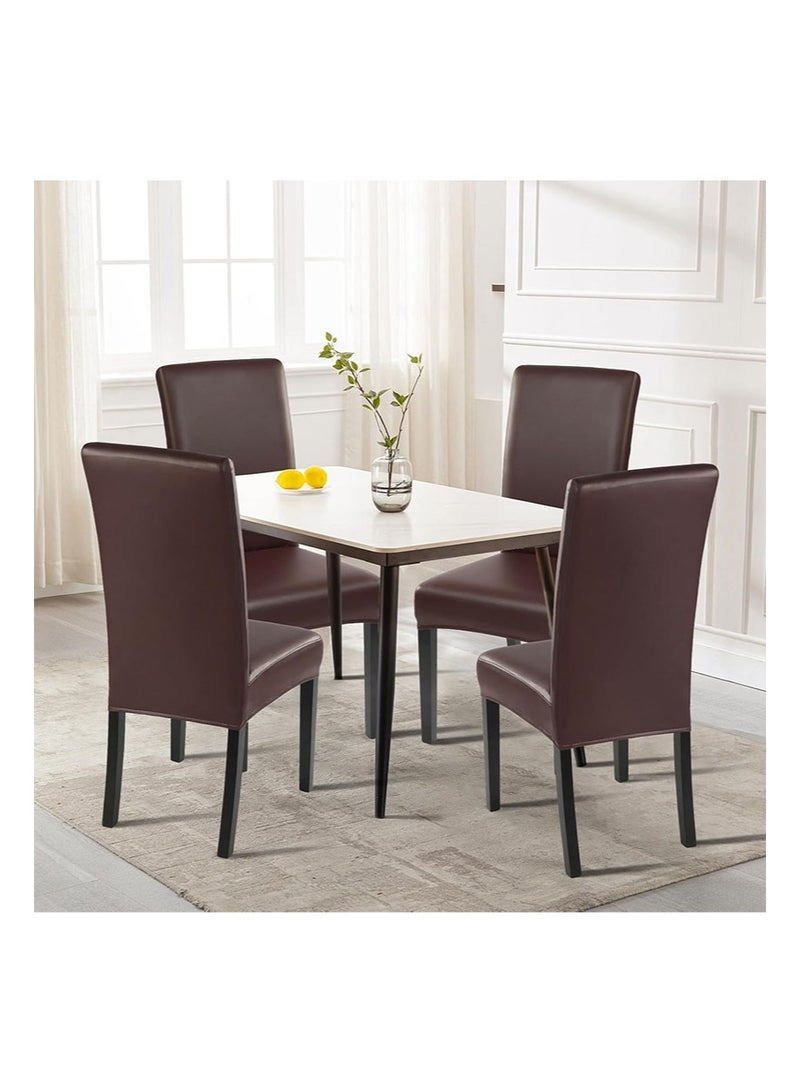 Aikanbo 4 Pcs Stretch Dining Chair Covers Solid Pu Leather Waterproof and Oilproof Super Stretch Waterproof Kitchen Chair Covers Thickened Washable Dining Chair Slipcovers Waterproof PU Leather Chair Slipcovers Chair Protector Cover Universal Chair Covers for Dining Room Kitchen Hotel Banquet - Image 2