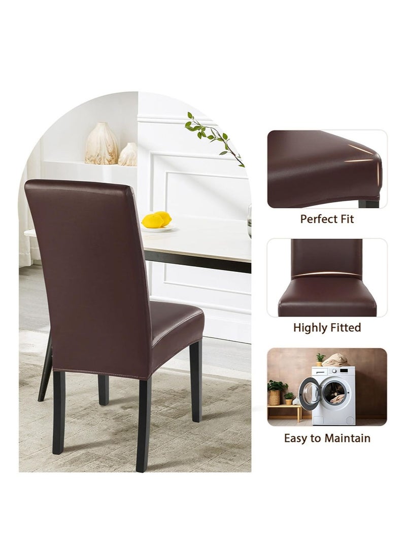Aikanbo 4 Pcs Stretch Dining Chair Covers Solid Pu Leather Waterproof and Oilproof Super Stretch Waterproof Kitchen Chair Covers Thickened Washable Dining Chair Slipcovers Waterproof PU Leather Chair Slipcovers Chair Protector Cover Universal Chair Covers for Dining Room Kitchen Hotel Banquet - Image 5