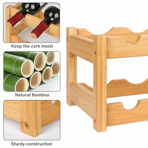 VASMIA Wine Rack, 2-Tier Bamboo Wine Racks Countertop Cabinet Wine Holder Wine Storage Shelf for Pantry Kitchen Bar, Natural - Image 3