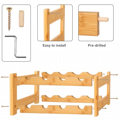 VASMIA Wine Rack, 2-Tier Bamboo Wine Racks Countertop Cabinet Wine Holder Wine Storage Shelf for Pantry Kitchen Bar, Natural - Image 5