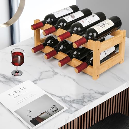 VASMIA Wine Rack, 2-Tier Bamboo Wine Racks Countertop Cabinet Wine Holder Wine Storage Shelf for Pantry Kitchen Bar, Natural - Image 4