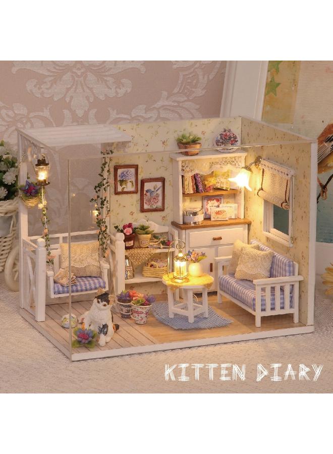 الأزرق جي دبليو بيت الحكمة DIy كوخ هريرة يوميات نموذج بناء مجمعة يدويا لعبة هدية عيد ميلاد صديقة إبداعية - Image 4