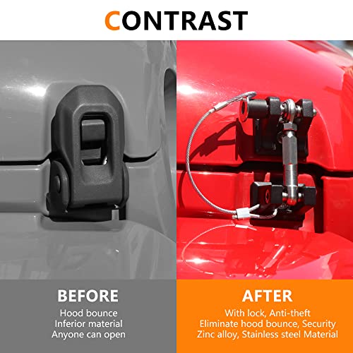 RERPRO JL Hood Latches Lock for 2018-2024 2025 Jeep Wrangler JL 4XE Gladiator JT Aluminum Locking Hood Latch Safety Catch Kit Replacement, Eliminate Hood Flutter, 1 Pair Black with 2 Keys - Image 2