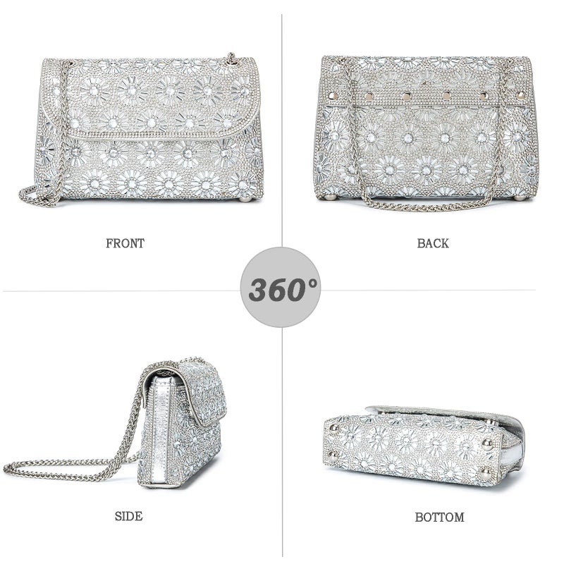 BBTT.ful Shoulder Bags Crossbody Bag Purses Handbags Crystals Rhinestone Evening Bag for Women Clutch Purse with Chain (silvery) - Image 3