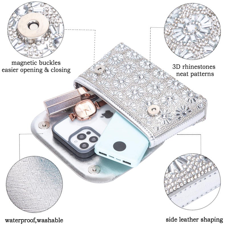 BBTT.ful Shoulder Bags Crossbody Bag Purses Handbags Crystals Rhinestone Evening Bag for Women Clutch Purse with Chain (silvery) - Image 5