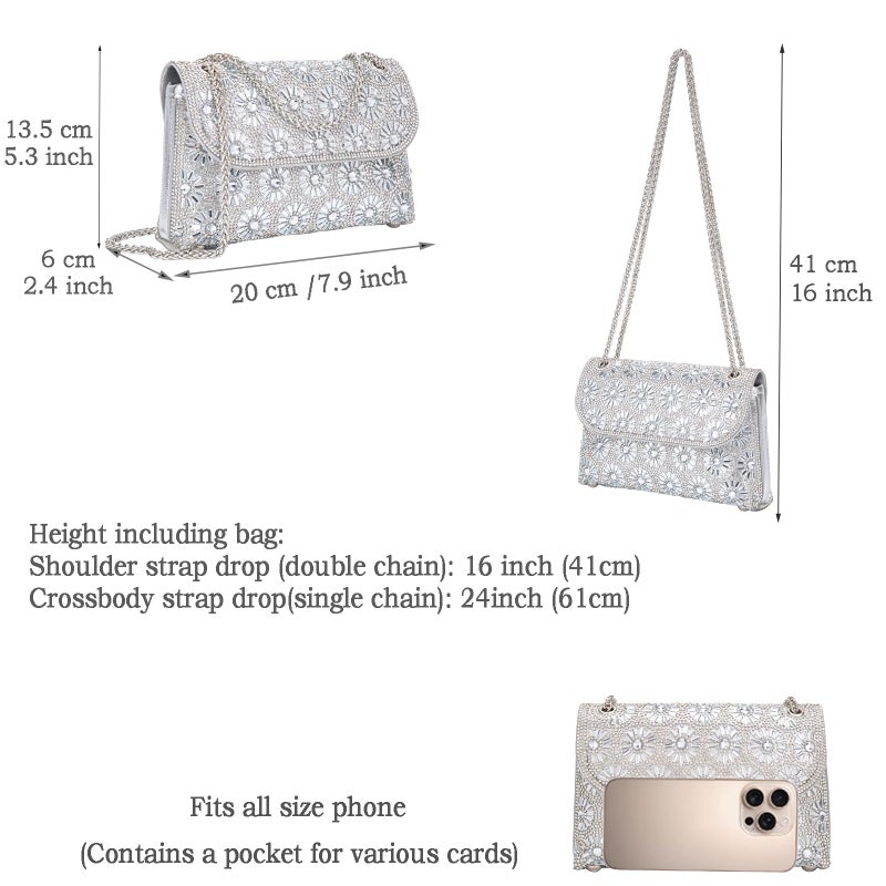 BBTT.ful Shoulder Bags Crossbody Bag Purses Handbags Crystals Rhinestone Evening Bag for Women Clutch Purse with Chain (silvery) - Image 4