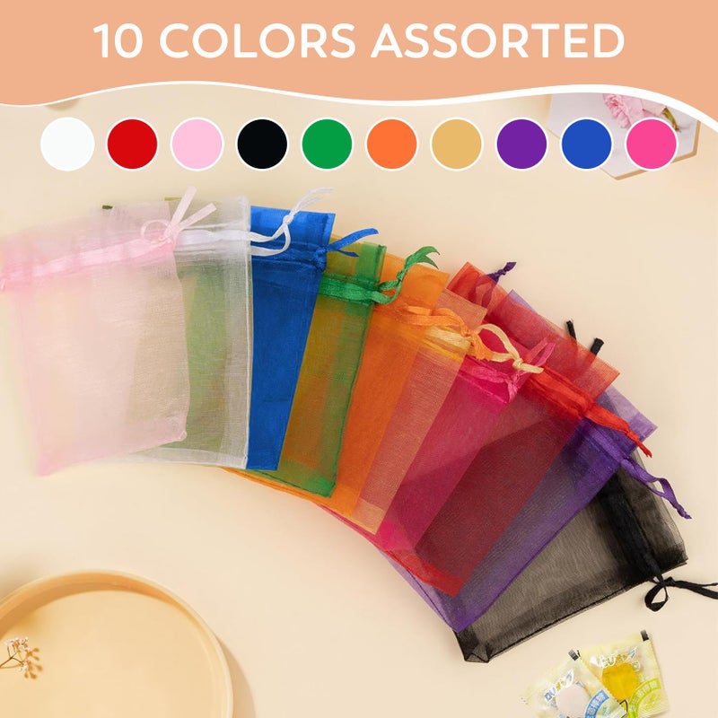 Crweety 50 Pcs Mixed Color Organza Bags 4x6 Inch, Small Mesh Bags Drawstring Small Gift Bag Pouch Bag for Wedding Party Favor Valentine Gift - Image 3