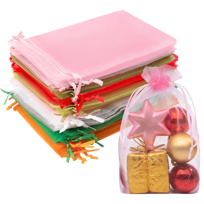 Crweety 50 Pcs Mixed Color Organza Bags 4x6 Inch, Small Mesh Bags Drawstring Small Gift Bag Pouch Bag for Wedding Party Favor Valentine Gift - Image 1